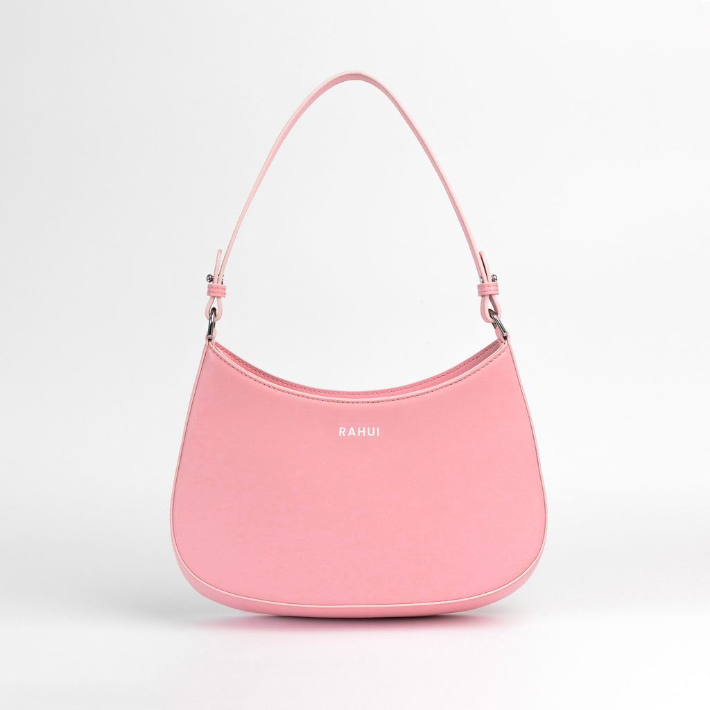 Rahui London Pink Apple Leather Vegan Mini Handbag Handle View On White Background
