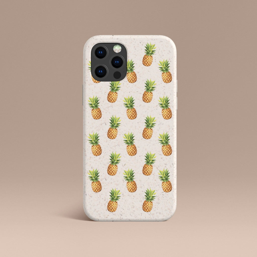 Pineapple print phone case for iPhone on coloured background