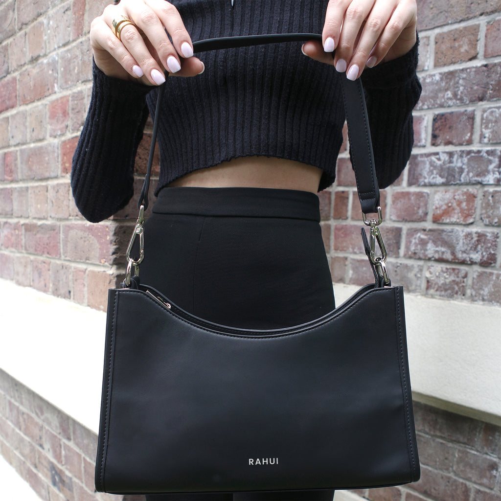 Rahui London Black Apple Leather Vegan Baguette Bag 