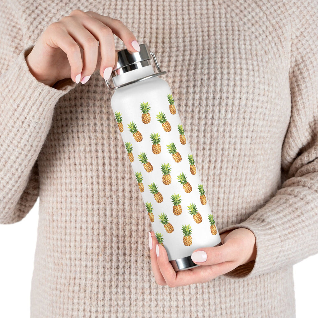 Women holding Pineapple lining print water bottle 