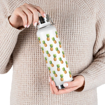 Women holding Pineapple lining print water bottle 
