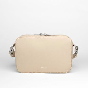Front view of black natural Crossbody bag made from apple leather on white background