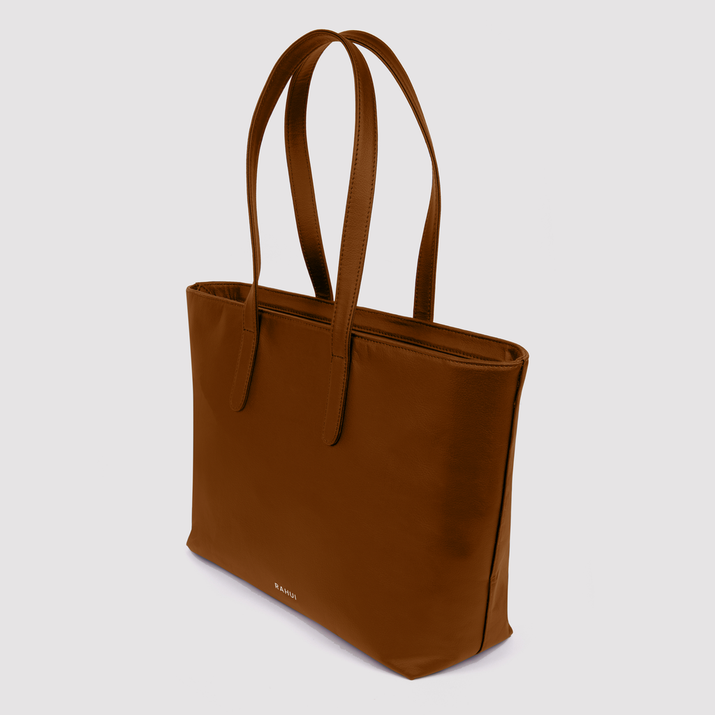 Rahui Tan Apple Leather Sequoia Zip Tote Bag Angle View