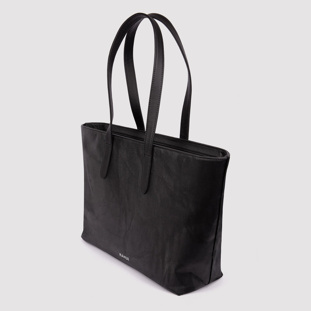 Rahui Black Apple Leather Sequoia Zip Tote Bag Angle View 
