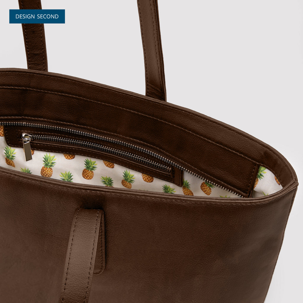 Rahui Pinatex Tote Bag Zip View | Design second Brown Pinatex Performance Pineapple Classic Collection Rahui London