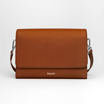Rahui London Tan Apple Leather Vegan Shoulder Bag Front View On White Background