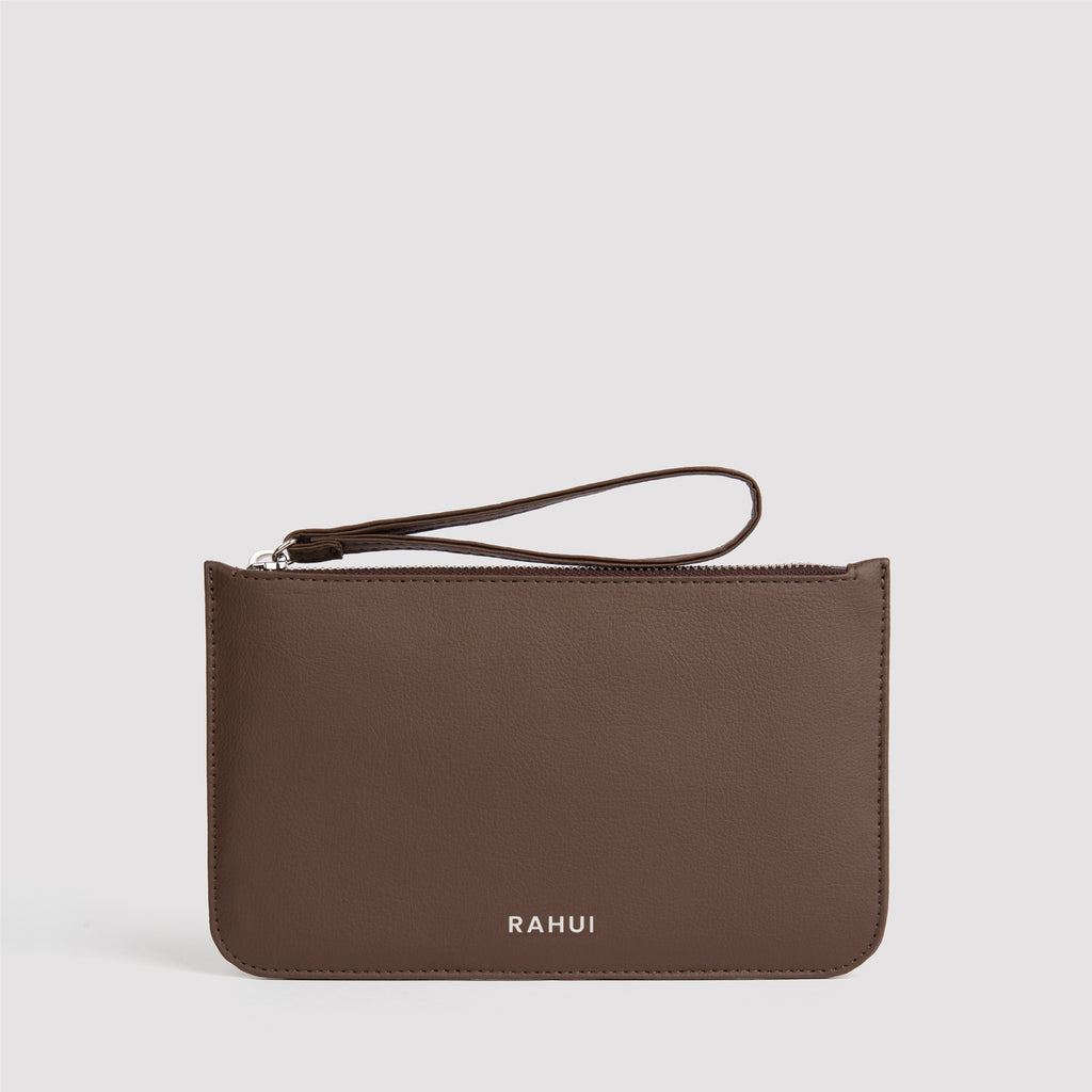 Brown pinatex mini clutch front view