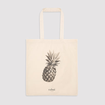 Rahui 100% recycled cotton tote bag with image of pineapple printed on outside