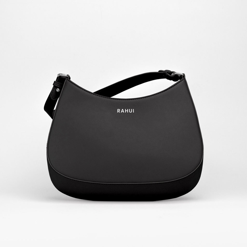 Rahui London Black Apple Leather Vegan Mini Handbag Front View On White Background