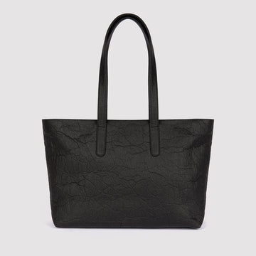 Front view of textured black Rahui zip tote bag made from Pinatex Original on white background
