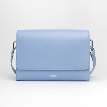 Rahui London Blue Apple Leather Vegan Shoulder Bag Front View On White Background