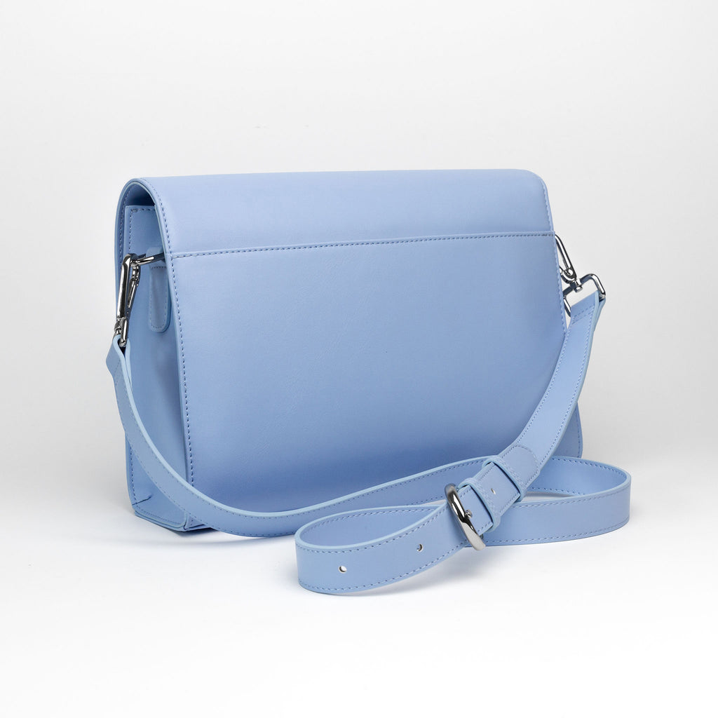 Rahui London Blue Apple Leather Vegan Shoulder Bag Side View On White Background